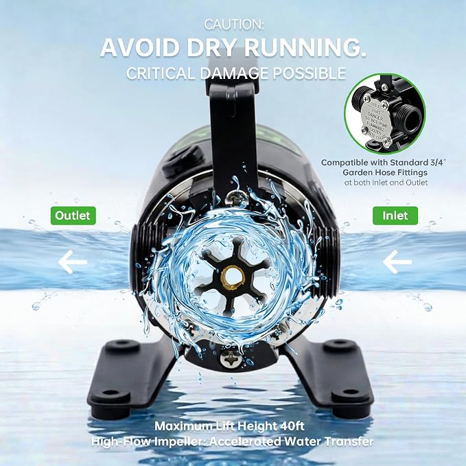 12V Water Transfer Pump 330GPH Self-Priming Utility Pump with Battery Clamps Hose Kit Portable Electric Non-Submersible Pump for RV Marine Garden Pool Basement Emergency Water Removal
