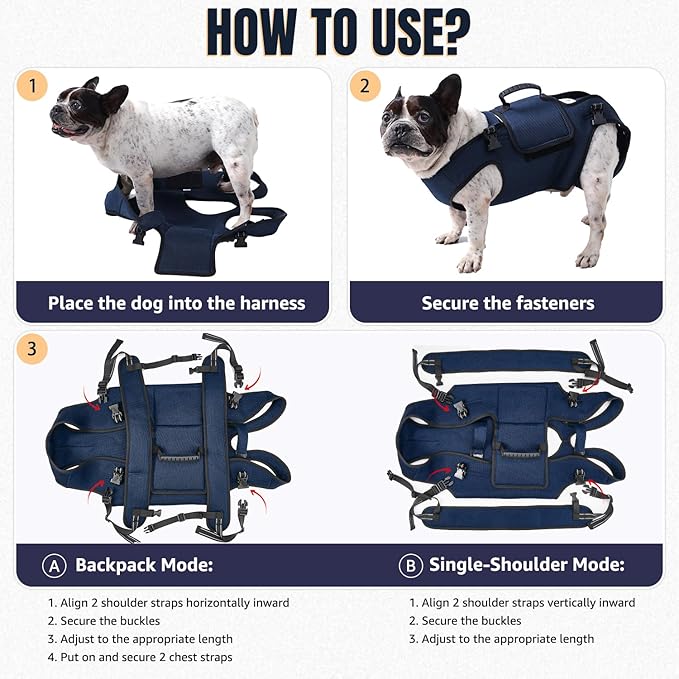 Nasjac Dog Lift Harness Carrier Backpack - Full Body Sling with Adjustable Straps & Handle, Breathable Support Emergency Rescue Kit for Elderly Injured Arthritic Disabled Medium Large Dogs, 2XL