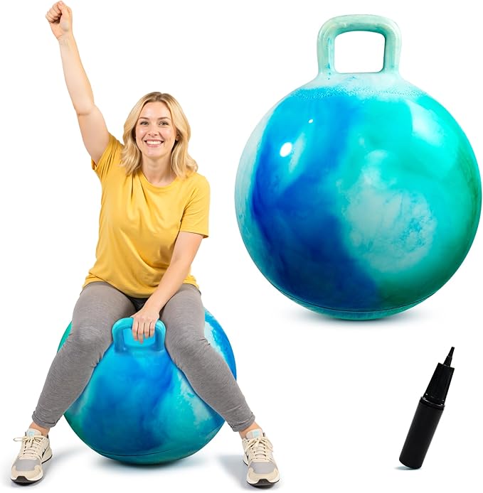 Hopper Ball for Adults & Teens 16+, 28 in Bouncy Ball with Handle, Sit On Hippity Hop Exercise with Air Pump, Active Play for Family Activities & Indoor/Outdoor Sports