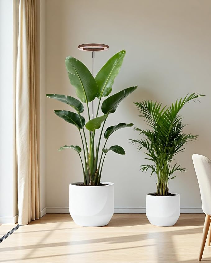 Plant Grow Light, LED Growing Light Full Spectrum for Indoor Plants,Aluminum Walnut Wood Grain Plant Lights,Height Adjustable, Automatic Timer, 5V Low Safe Voltage,Idea for Large