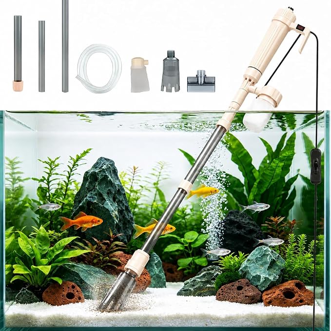 ORIXA 6-in-1 Electric Aquarium Gravel Cleaner & Water Changer, Fish Tank Vacuum with 520 L/H Powered Suction, Dual Power, Filter Bag, Adjustable 40–95 cm Tube & 90° Cleaning Head