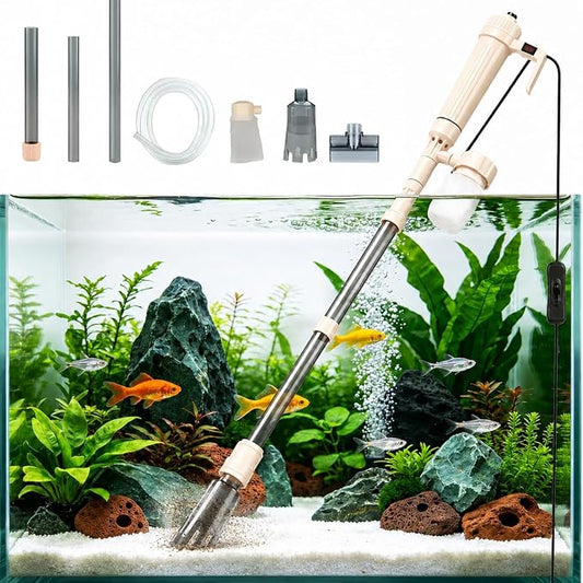 ORIXA 6-in-1 Electric Aquarium Gravel Cleaner & Water Changer, Fish Tank Vacuum with 520 L/H Powered Suction, Dual Power, Filter Bag, Adjustable 40–95 cm Tube & 90° Cleaning Head