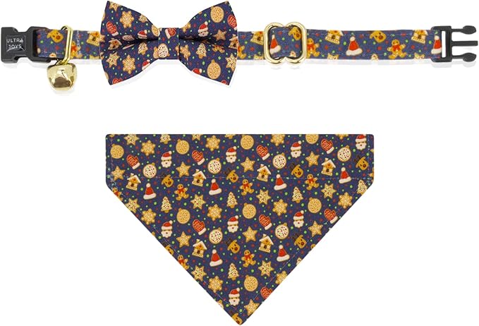 Ultra Joys Cat Collar - Breakaway Safety, Bells & Bowtie Gingerbread Man Small