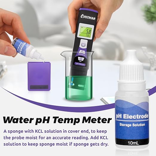 Water pH Meter Digital pH Tester with pH Test Strips Color Display | Measure pH Value of Swimming Pool Aquarium Hydroponics Drinking Water Spa Hot Tub Kombucha Home Brew