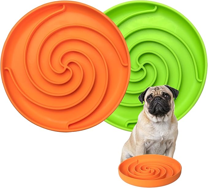 Bifeaw Slow Feeder Dog Bowls, Dishwasher Microwave Safe Silicone Puppy Puzzle Bowl with Non-Slip Design for Eating (Green and Orange)