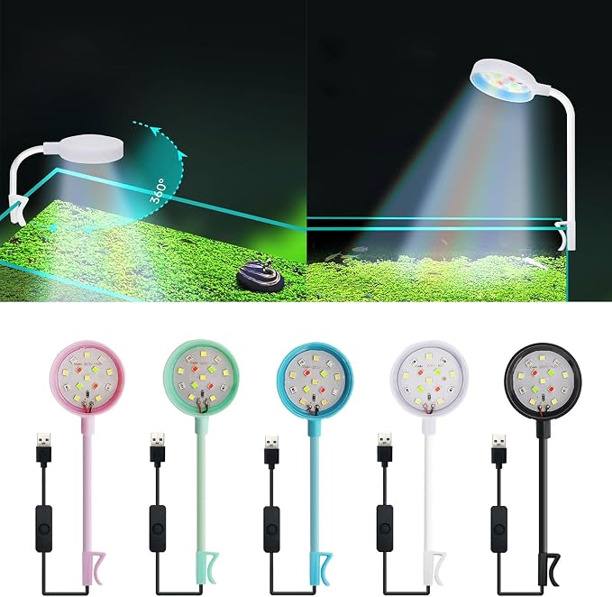 Lamps, Small Aquarium Fish Tank Led Light with USB Interface Clip On for Plant Aquarium, 9.00 * 6.00 * 4.00CM, Blue