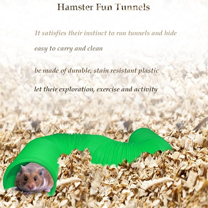 PINVNBY 2 Pcs Plastic Hamster Tunnel Toys,Guinea Pigs Folding Tube Collapsible Ferret Tubes Small Animal Exercising Training Tunnels for Gerbils Rats Mice Ferrets(Green)