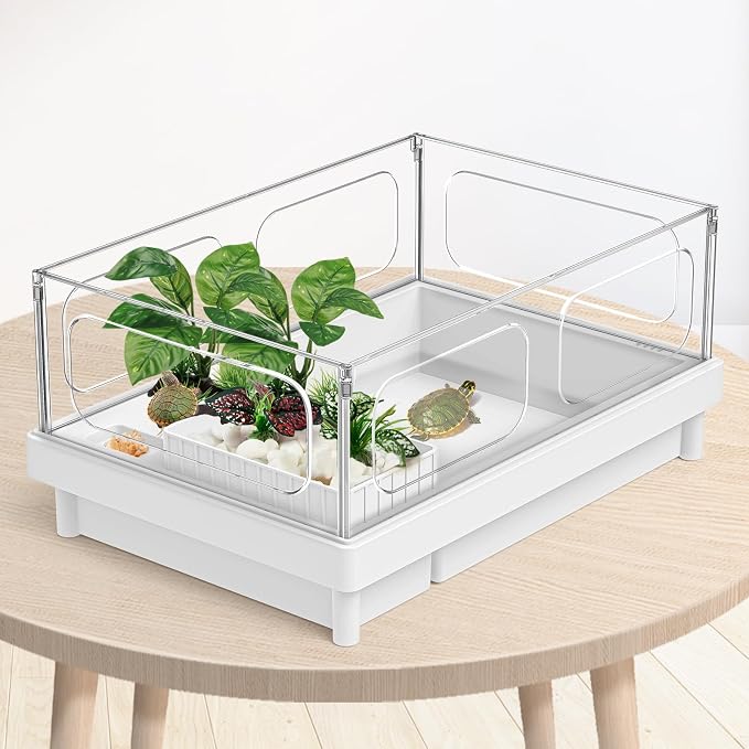 Moonorange Reptile Artificial Plants, Terrarium Plants Decorations Supplies, Aquarium Fish Tank Plant, Amphibian Habitat Hideout Tank Accessories (M Set-4pcs/G)