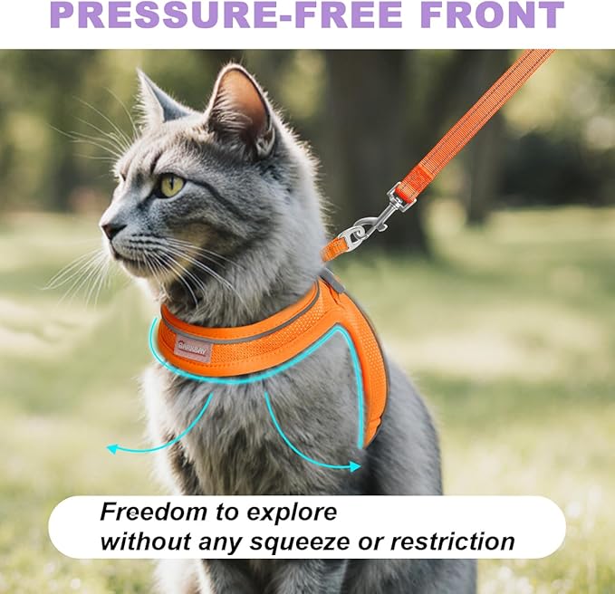 Cat Harness and Leash Set,Escape Proof Kitten Harness,Step in Adjustable Soft Lightweight,Easy Control,Reflective Strips Comfortable for Walking Travel(Orange,XXS)