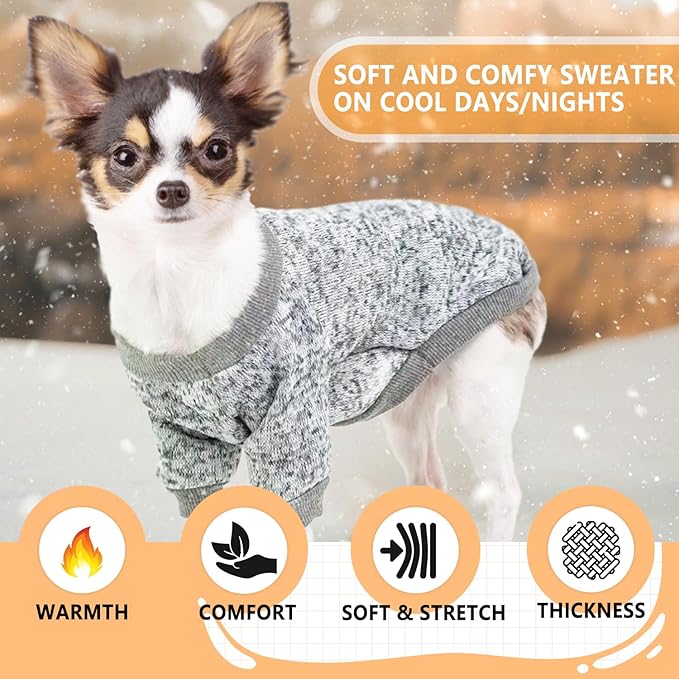 2 Pack 3.6-5.5lbs Dog Sweaters for Small Dogs Winter Dog Clothes Male Fleece Pet Sweaters Warm Thick Puppy Outfit Small Dog Sweater for Boy Girl Dogs Yorkie, Chihuahua, Pug, XS,Grey Navy