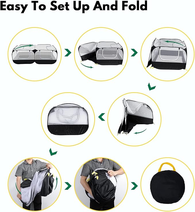 Small Animal Playpen, Portable Chicken Run Coop with Detachable Bottom and Breathable Mesh Walls, Foldable Pet Enclosure for Puppy Kitten Rabbits, Pet Tent Indoor Outdoor