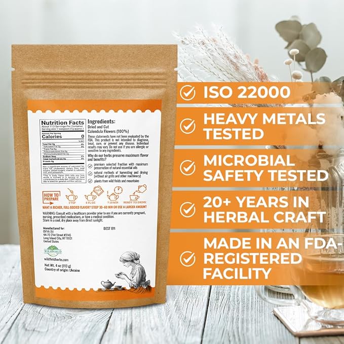 4 oz. Calendula Tea Dried Calendula Flowers Herb Herbal Marigold Tea - 113g Herb
