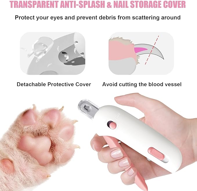 Professional Cat Nail Clipper and Trimmer with 3 Adjustable Safety Levels (1-3.5mm), Kitten Supplies, Puppy Grooming Tools, with Debris Catcher & Hidden Nail File Pink