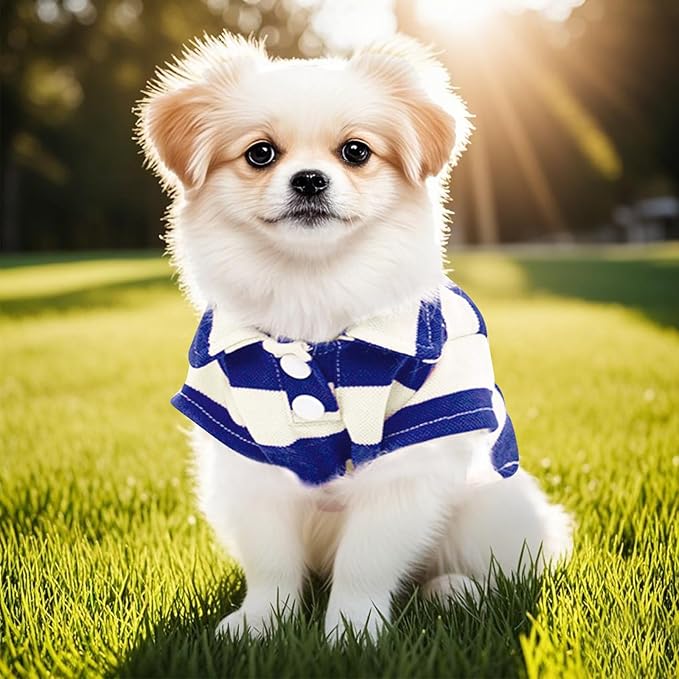 Dog Shirt Polo Shirt Striped Collar Puppy Clothes Summer Button Up Pet Clothes for Small Medium Dogs Cats for Boy Girl Pets (Royal Blue, X-Small)