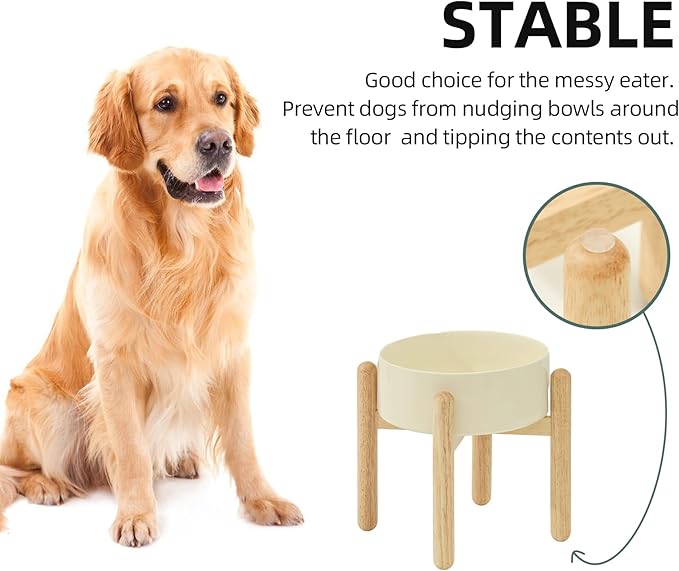 Havniva Ceramic 8.2inch Raised Dog Bowl with Stand for Large - Breed Dogs, Pet Food and Water Feeder(Single Bowl with Stand - Light Yellow)