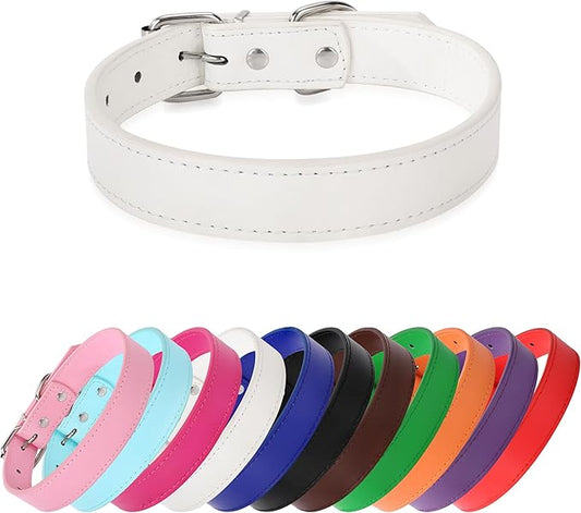 White Soft Leather Dog Collar for Small,Medium, Large Dog, Comfortable and Adjustable (Wide: 0.75'' for Dog's Neck: 10''~14'', White, M)