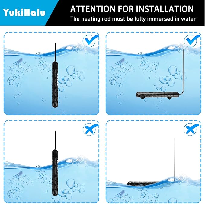 YukiHalu Aquarium Heater 50/100/200/300/500W with Protective Case, Fish Tank Heater, Temperature Adjustable, External Temperature Controller, LED Display, Used for 10/20/40/75/120 Gallons (100W)