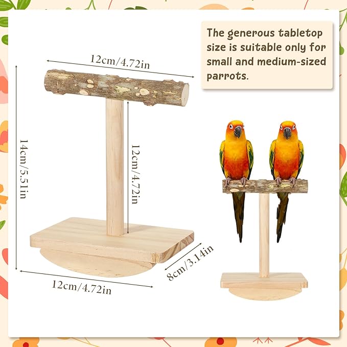Natural Wood Bird Perch Stand Training, Rocking Perch for Birds, Intelligence Puzzle Enrichment Toys for Parakeets, Parrot Perch Stand for Cockatiels, Budgies, Conures, Bird Playground Accessories
