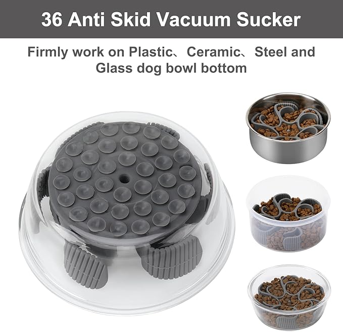 Anipaw Dog Slow Feeder Bowls Silicone Spiral Pet Food Feeder Insert to Slow Down Eating for Large Medium Small Breed Dogs Perfect with Stainless Steel Glass Ceramic Pet Bowls (Grey)