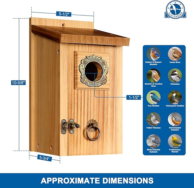 SISTERBIRD Premium Pack of 2 Bluebird Houses for Outside, Garden Bird Houses for Outdoor, Vintage Metal Predator Guard, Birdhouse Gift, Weatherproof Coating Bird Nesting, Assembly Required