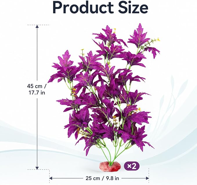 Silk Aquarium Plants 18 Inch Artificial Silk Plants for Fish Tank | 2 Pcs Aquarium Decor Beta Fish Tank Decor Aquatic Water Grass Decoration for Betta Fish Tank (Purple)