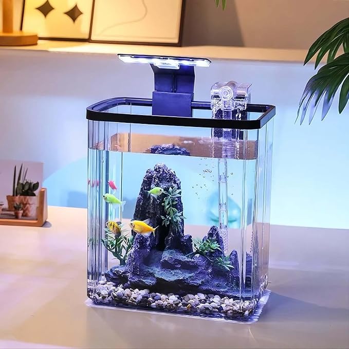 GarveeLife Small Fish Tank, Betta Fish Tank kit with LED Light, Oxygen Generator, Fish Tank Starter Kits for Beta,Goldfish (2.6 Gallon)