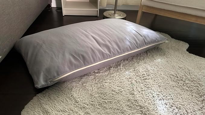 Natural Cotton Canvas Dog Bed – Raw Cotton Filled Pet Cushion Insert, Breathable Eco-Friendly Dog Mattress, Durable Washable Cover with Zipper (Blue Gray, Medium 42"x29"x4")