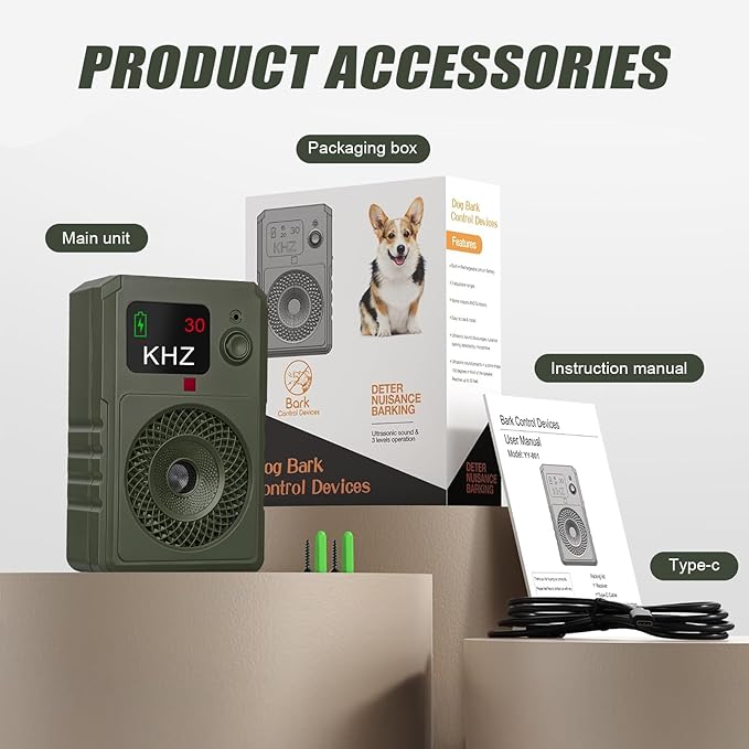 Dog Bark Deterrent Devices 2026 New Updated Anti Barking Device for Dogs Automatic Ultrasonic Bark Box with LED Screen, 50ft Range Wall-Mountable, Rechargeable Dog Silencer for Indoor Outdoor