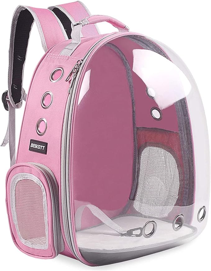 Cat Backpack Carriers, Dog Backpack, Pet Backpack for Small Cats Puppies Dogs Bunny, Airline-Approved Ventilate Transparent Bubble Backpack for Travel and Outdoor(Pink)