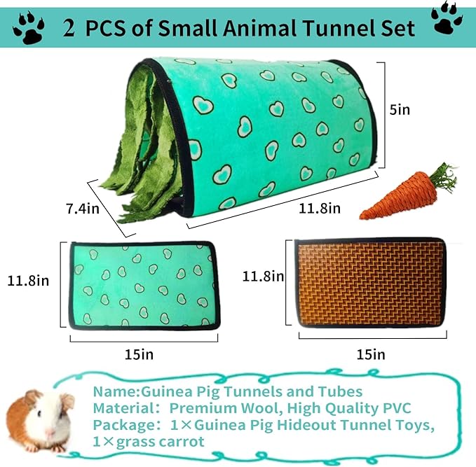 PINVNBY Guinea Pig Hideout Washable Guinea Pig Tunnel with Curtains Soft Hamster House with Cushion for Chinchillas Hedgehogs Hamster Bunny Ferrets and Rat Cage Accessories(Blue)