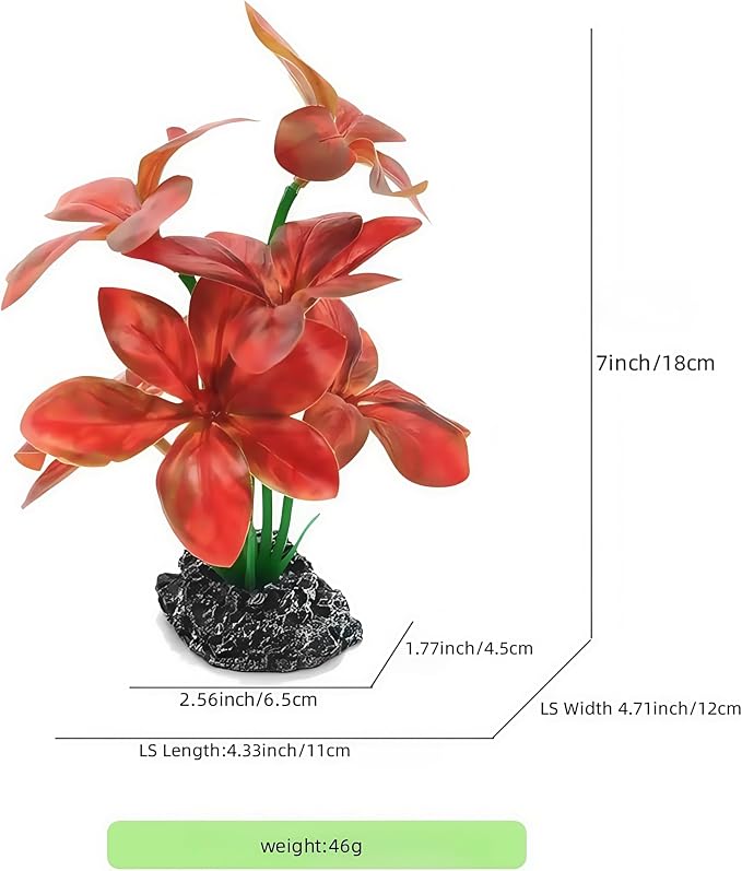 JGbaby Artificial Aquarium Plants,Fish Tank Decorations Betta Leaf Hammock 7in Realistic Silk & Plastic Plants, Hideout Decor for Betta. Goldfish,Reptiles,Small Tanks (Red Type-A)