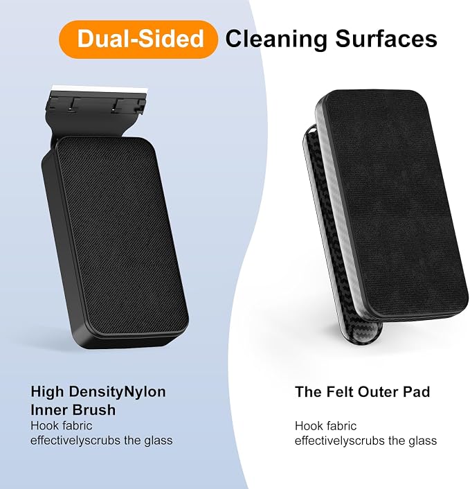 Magnetic Aquarium Cleaning Tool, Medium, for Glass up to 10 mm | Magnetic Two-Piece Movement, Floating Inner Unit, Textured Cleaning Pad, Scraper Attachment, Carbon-Fiber-Look Handle
