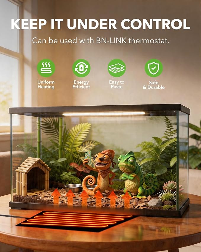 BN-LINK Reptile Heat Pad 6"X8" 8W for 10-20gal Under Tank Terrarium Heating Mat Waterproof for Turtle, Lizard, Frogs, Snake, Hermit Crab
