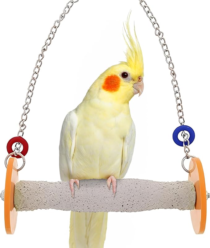 Sweet Feet and Beak Roll Bird Swing - Pumice Perch Bird Toys Trims Nails and Beaks, Safe Bird Cage Accessories for Small and Large Birds, Swinging Toys Birds Will Love, XSmall 4.5 Inches - Orange