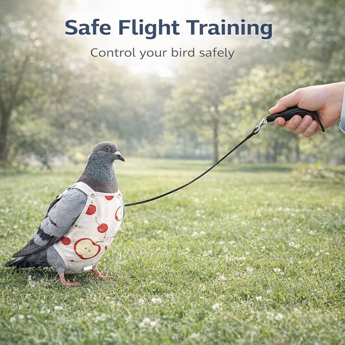 2PCS Pigeon Diaper Harness Kit with Disposable Pads and Flight Training Leash, Reusable Pigeon Pants Harness for Indoor Use, Adjustable Bird Harness for Pigeon Training (XL)