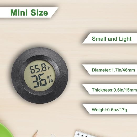 Reptile Thermometer and Humidity Gauge Digtal Terrarium Thermometer 4pc | Circular Bearded Dragon Cage Accessories Reptile Temp and Humidity Gauge for Leopard Gecko Hermit Crab Gecko Lizard Etc