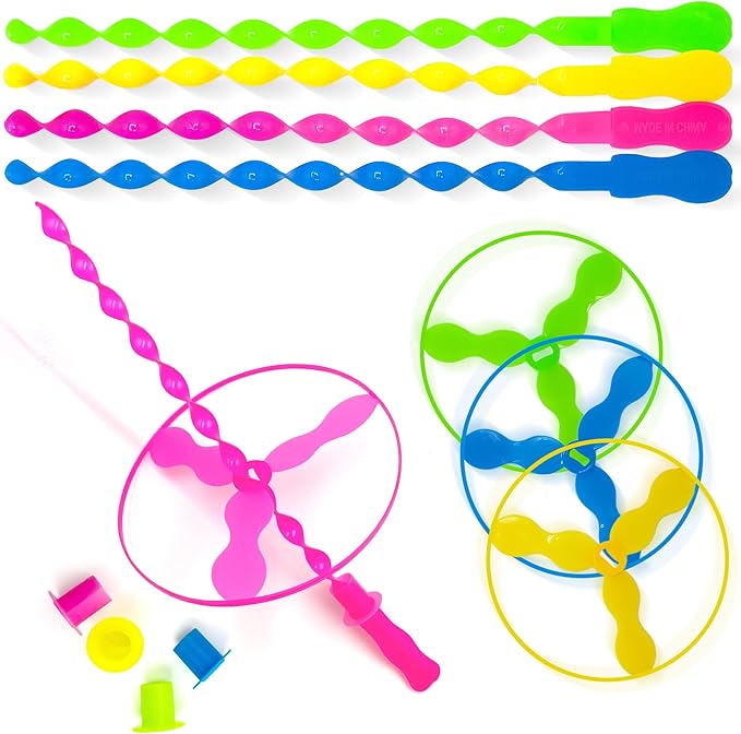 40 Pcs Flying Disc Toy Twisty Helicopter Spin Copter Plastic Propeller Flyer Saucers with Launchers Outdoor Toy Kids Party Favors Gifts