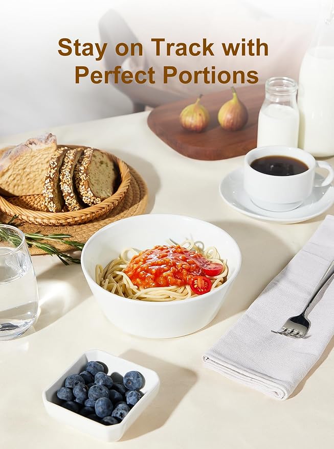 32 OZ Large Soup Bowls Set of 4 – White Porcelain Bowls for Ramen, Cereal, Salad, Pasta, Oatmeal & More – Microwave, Dishwasher, Oven & Freezer Safe