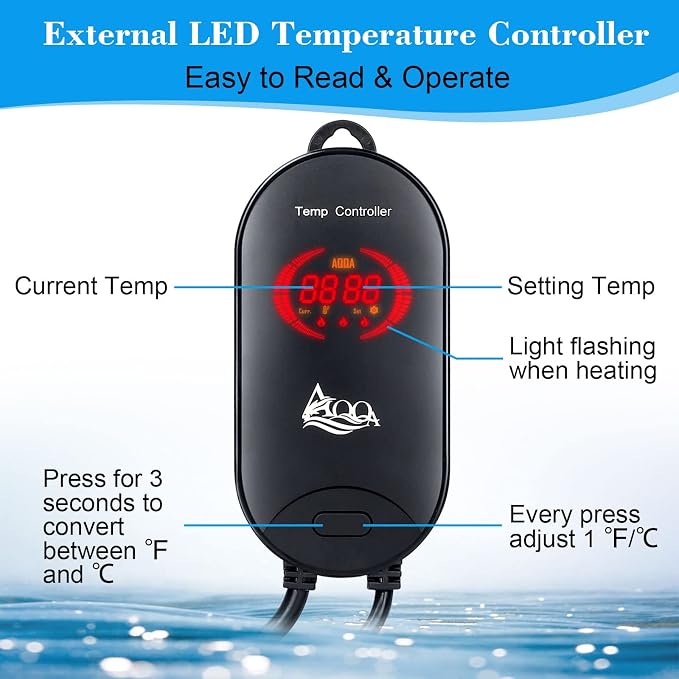 AQQA Aquarium Heater 1000W for 150-300 Gallon Submersible Fish Tank Heater for Aquarium Betta Fish Heater Aquarium Thermostat Heater Hydroponic Freshwater & Saltwater (1000W, 150-300Gal)