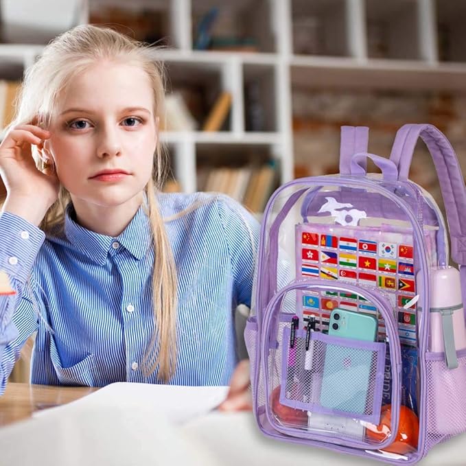 CCJPX 3Pcs Clear Backpack for Girls, School Transparent Bookbag, Heavy Duty See Through Backpacks for Teens Elementary