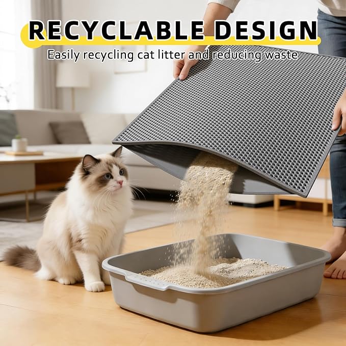 Cat Litter Mat, 30"X24" Large Double Layer Litter Trapping Mat, Waterproof/Urineproof, Easy to Clean Kitty Litter Mats for Floor, Scatter Control (Grey-2Pack)