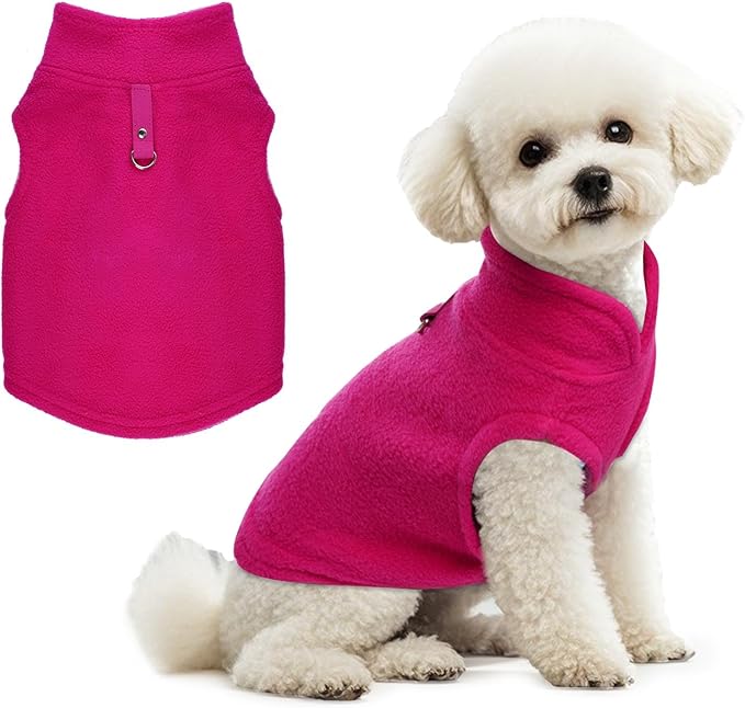 Rbenxia 1 Piece of Rose Red Dog Sweater with Leash Ring Soft Fleece Vest Dog Pullover Warm Jacket Pet Dogs Clothes Winter Dogs Outfits for Small Puppy Cat Pets