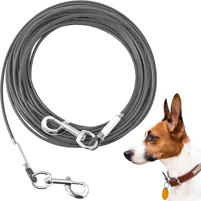 Tie Out Cable for Dogs,10/20/30/50/100FT Dog Leads for Yard Chew Proof,Heavy Duty Tie Out Cable for Large Dogs Up to 125lbs,Dog Runner Tether (Transparent Black, 125Ibs 50ft)