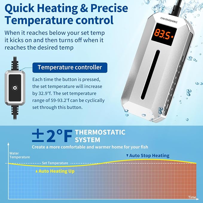 Submersible Aquarium Heater with LED Digital Display 150W Fish Tank Heater for 14-22 Gallon Freshwater Saltwater Tank, Auto Thermostat Overheat Protection(Not Suitable for Low-Water Turtle Tanks)