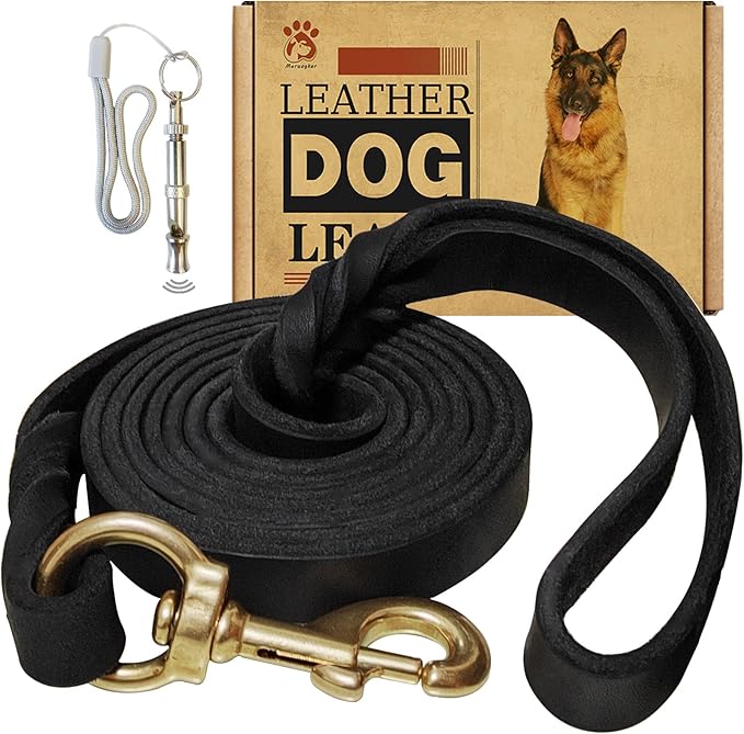 Leather Dog Leash - 6ft x 3/4 inch, Heavy Duty Genuine Leather Braided Dog Training Leash, Comfortable for Large, Medium, Small Dogs (Black, 6FT*3/4in)