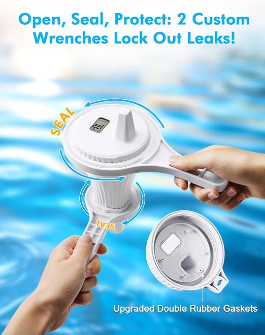 Pool Thermometer Floating Easy Read, IPX8 Waterproof Wireless Digital Thermometer with Indoor Thermometers for Swimming Pool, Spa, Aquarium, Cold Plunge, Hot Tub, Pond