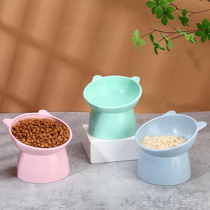 3 Pcs Elevated Cat Bowls 15° Raised Cat Bowl with Silicone Mat Whisker Friendly Anti Vomiting Cats Elevated Food and Water Bowls for Indoor Cats Kittens