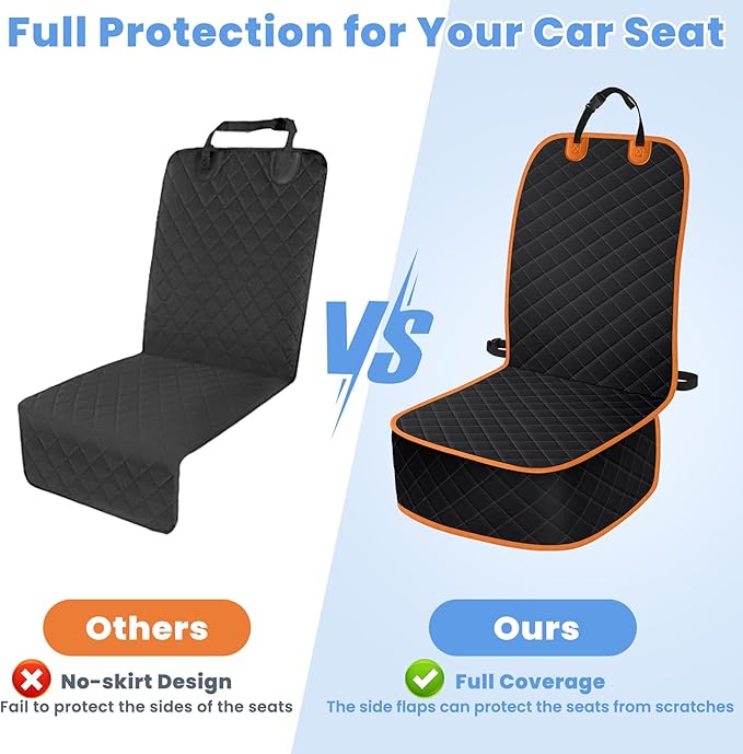 ELONGRIVER Dog Car Seat Covers, Waterproof Front Seat Cover for Dogs, Scratch-Proof, Nonslip Pet Passenger Seat Cover Protector, Universal Fit for Cars Trucks SUVs, Large Size, Black with Orange