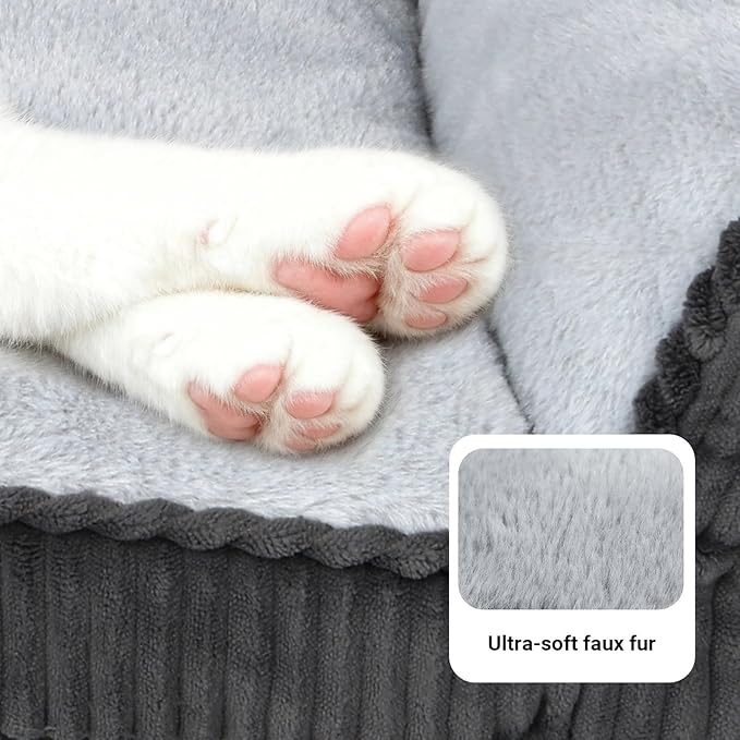 Cat Couch for Puppy, Kitten, and Small Pets - Soft Faux Rabbit Fur Pet Sofa with Washable Removable Cover, Non-Slip Fuzzy Plush Cushion, 28"X23"x10"