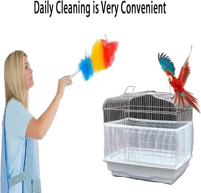 Hakeeta Bird Cage Skirt, Mesh Bird Seed Catcher, Birds Cage Airy Net Cover, Soft Nylon Ventilated Skirt Traps Cage Basket Seed Guard Parrot with Adjustable Drawstring.(Large Size-XL(White)